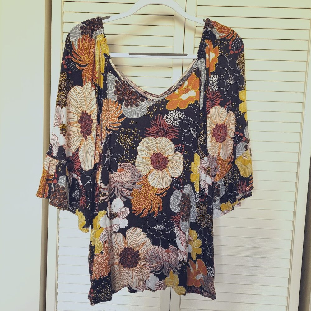 Bell Sleeve Fall Flowers Norstrom Flowy Top - XL